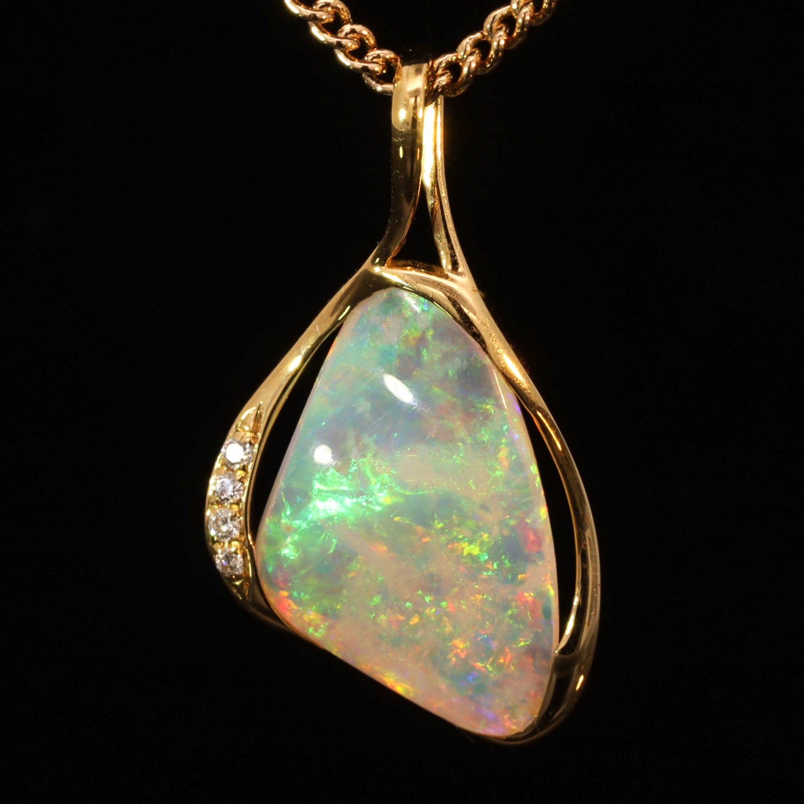 Yellow Gold Blue Green Yellow Orange Pink Crystal Opal and Diamond Pendant