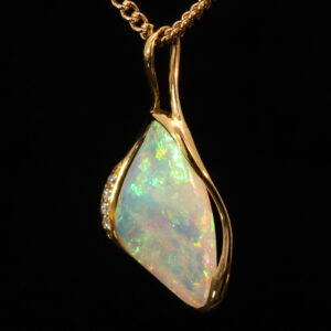Yellow Gold Blue Green Yellow Orange Pink Crystal Opal and Diamond Pendant