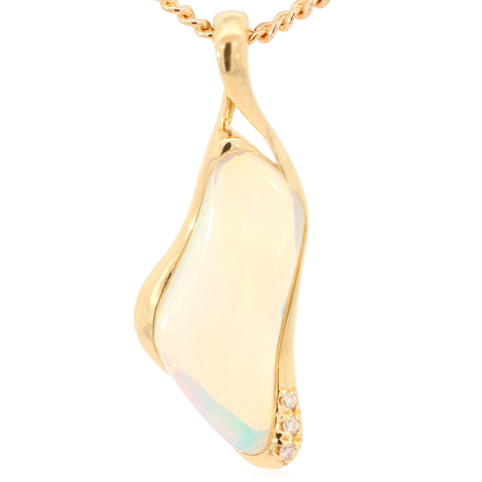 Yellow Gold Blue Green Crystal Opal and Diamond Pendant