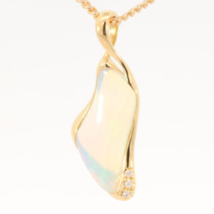Yellow Gold Blue Green Crystal Opal and Diamond Pendant