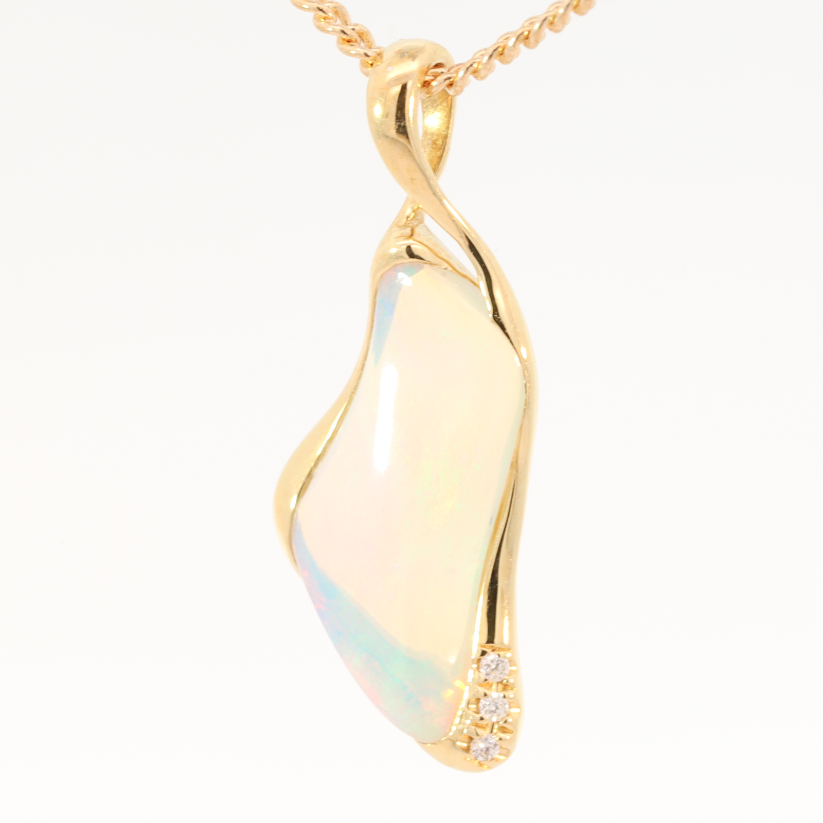 Yellow Gold Blue Green Crystal Opal and Diamond Pendant