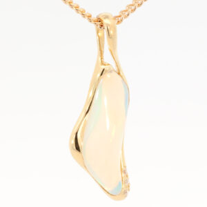 Yellow Gold Blue Green Crystal Opal and Diamond Pendant
