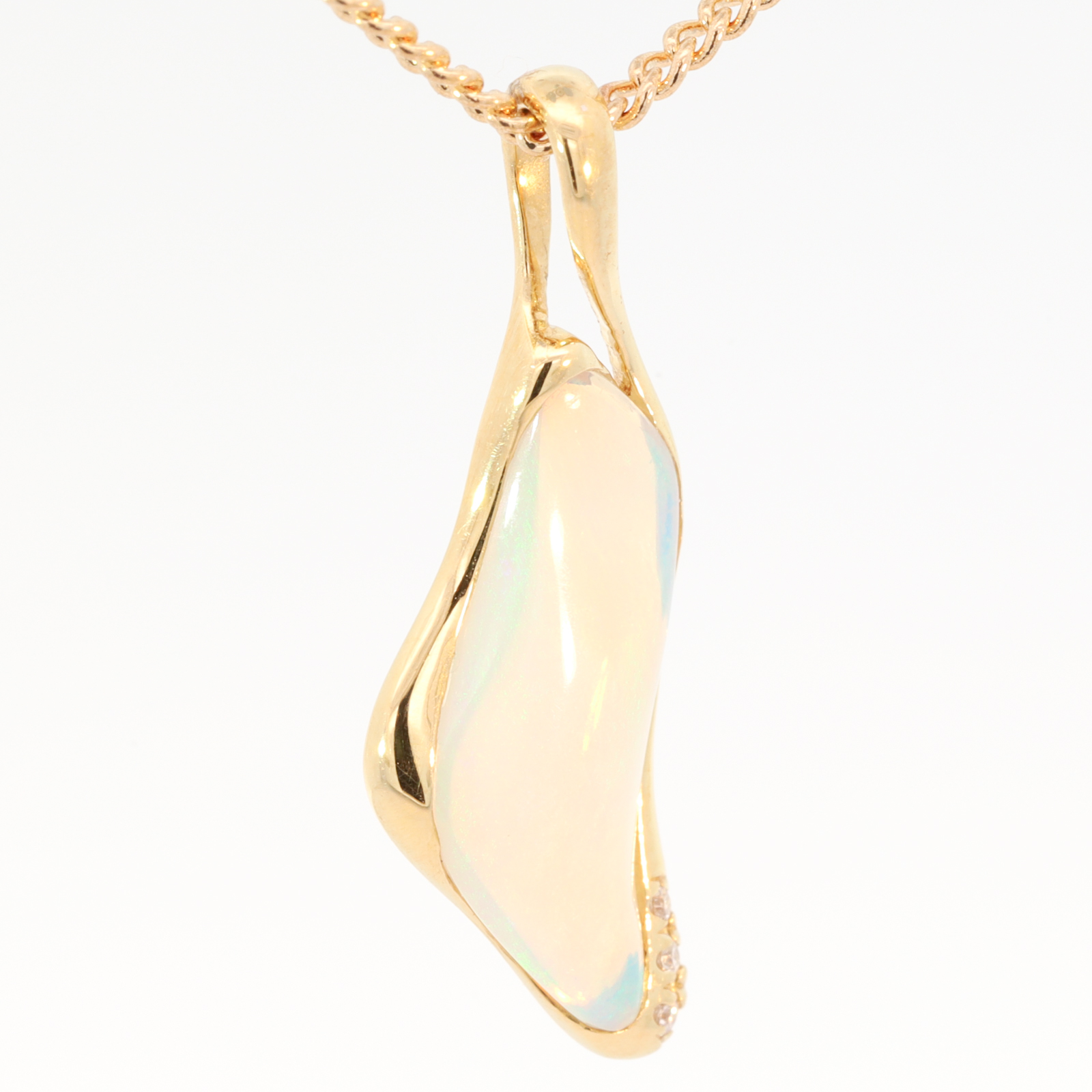 Yellow Gold Blue Green Crystal Opal and Diamond Pendant
