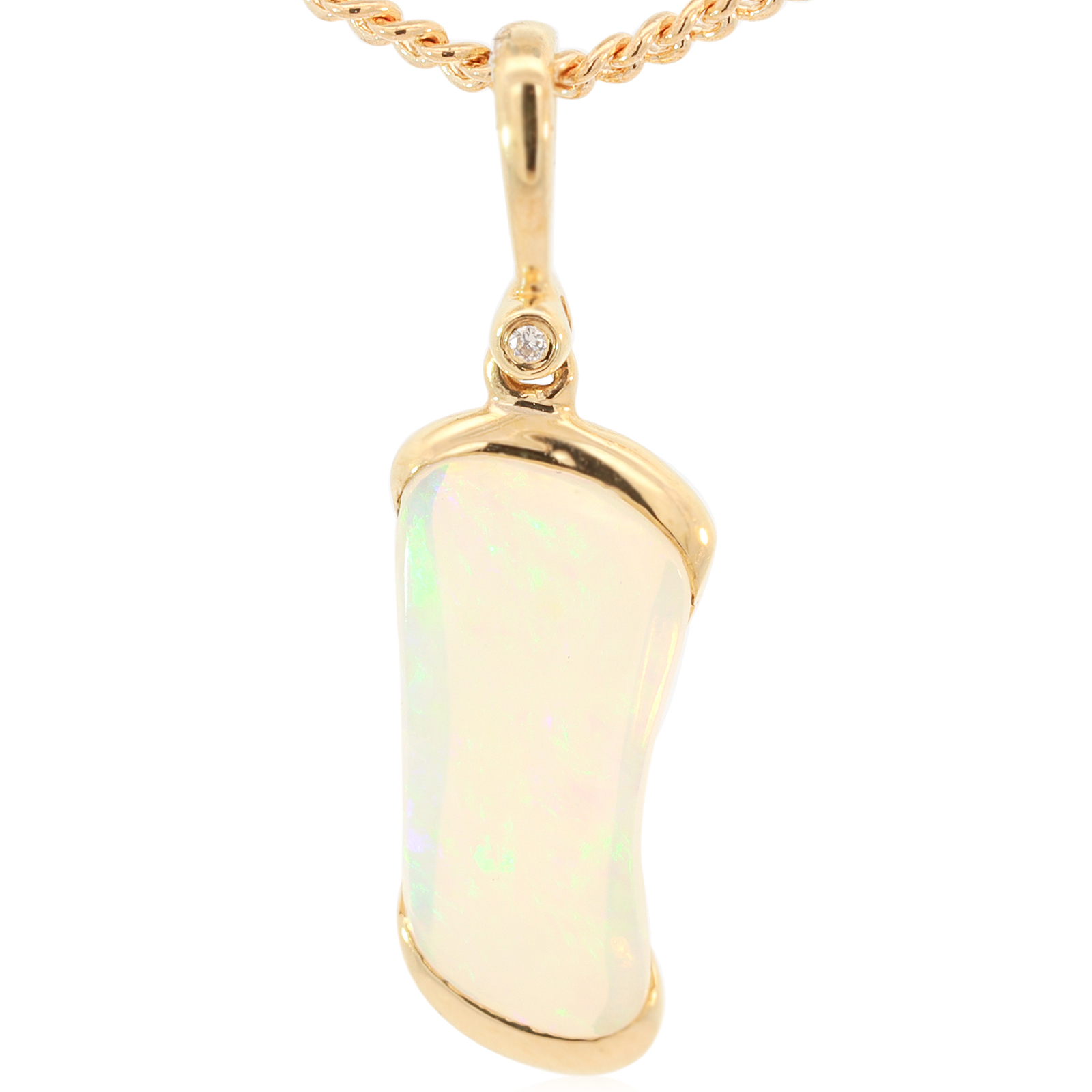 Yellow Gold Blue Green Crystal Opal and Diamond Pendant