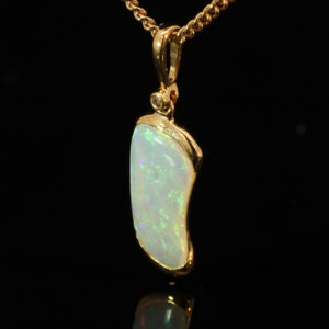 Yellow Gold Blue Green Crystal Opal and Diamond Pendant