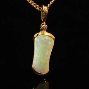 Yellow Gold Blue Green Crystal Opal and Diamond Pendant