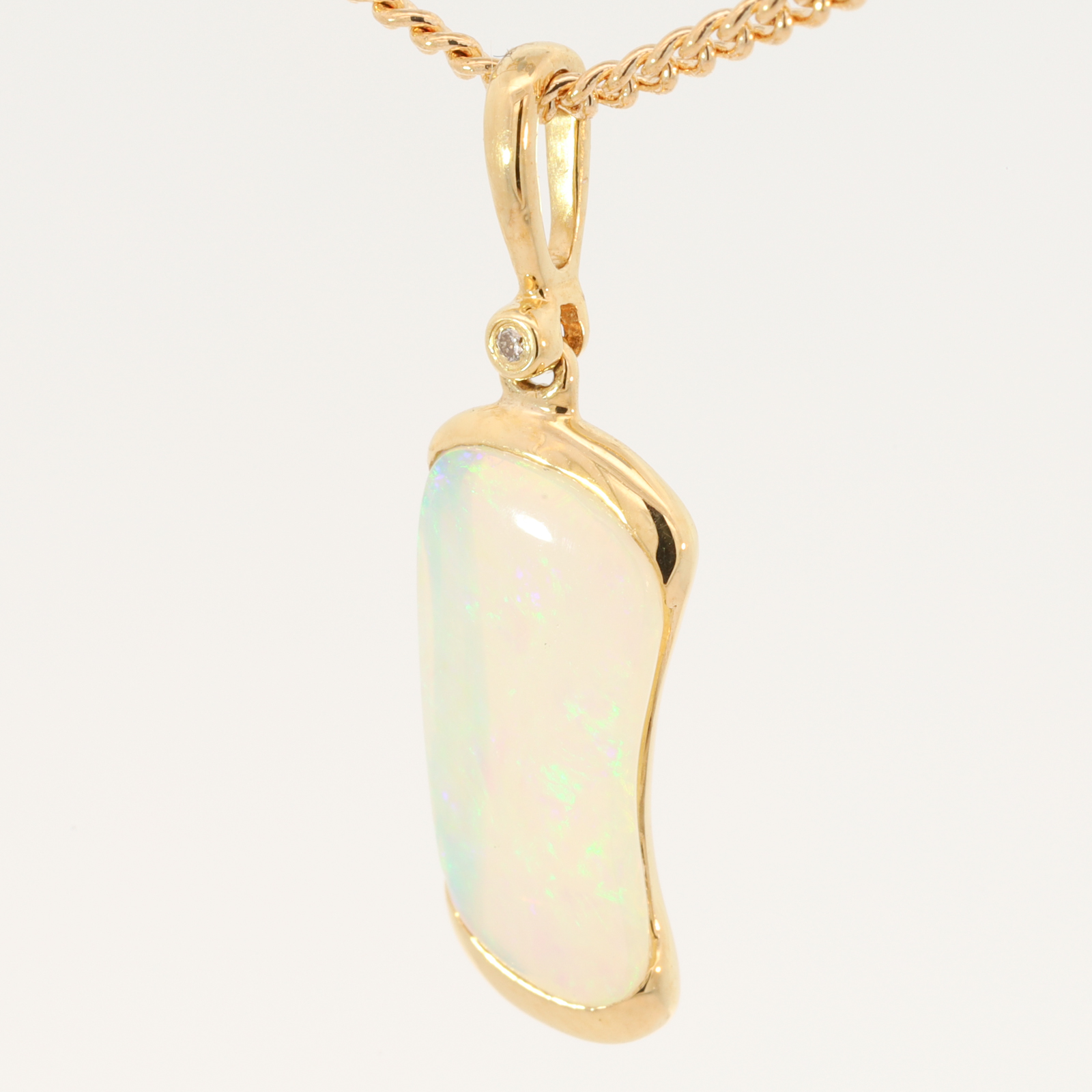 Yellow Gold Blue Green Crystal Opal and Diamond Pendant