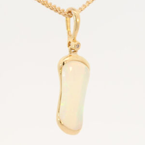Yellow Gold Blue Green Crystal Opal and Diamond Pendant