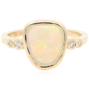 Yellow Gold Blue Green Yellow Orange Pink Crystal Opal and Diamong Ring