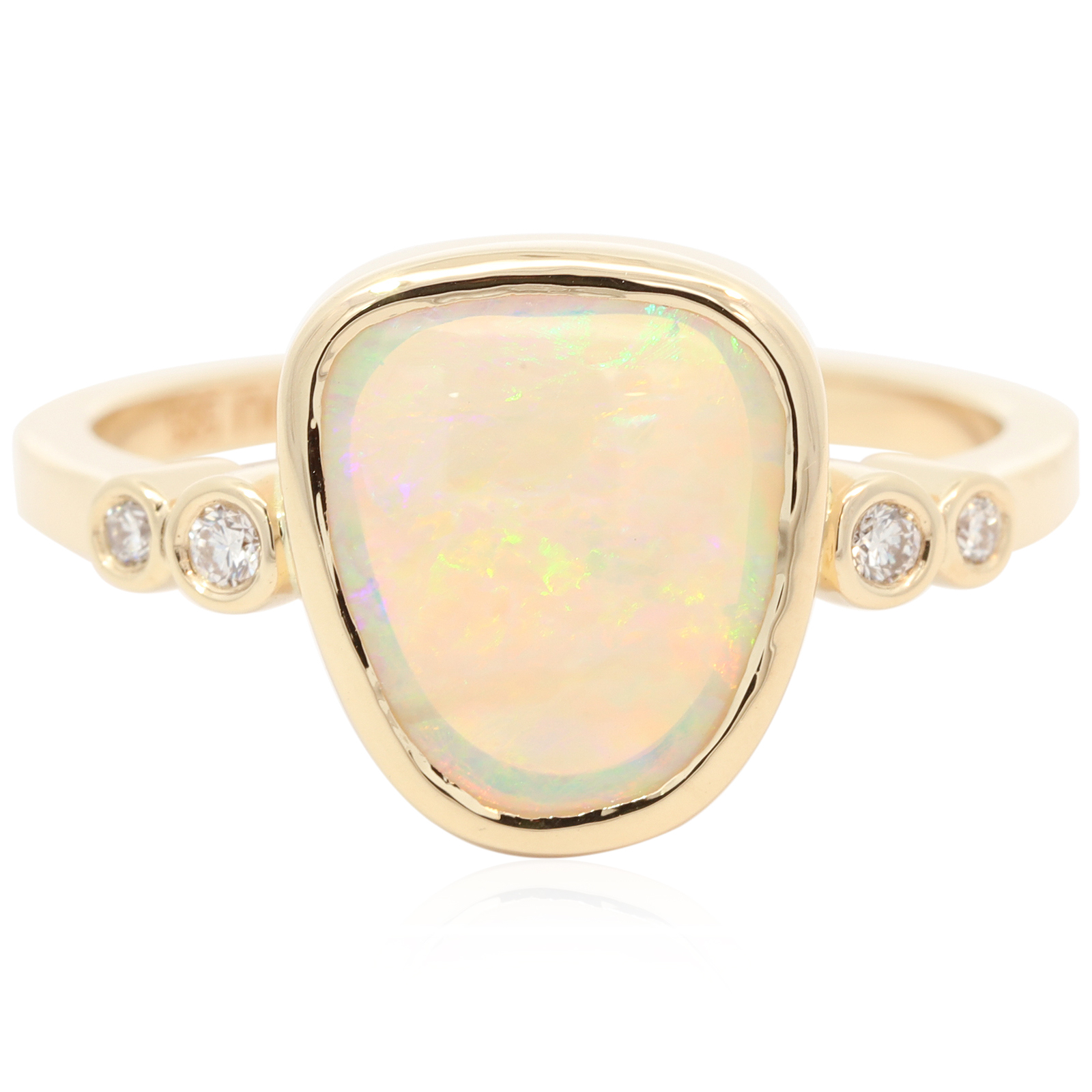 Yellow Gold Blue Green Yellow Orange Pink Crystal Opal and Diamong Ring