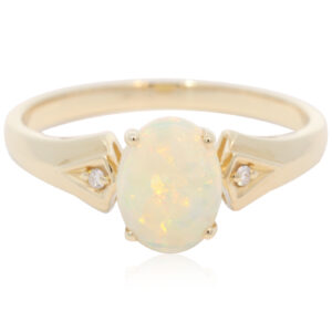 Yellow Gold Blue Green Yellow Orange Crystal Opal and Diamond Ring