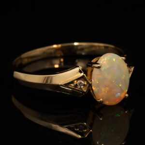 Yellow Gold Blue Green Yellow Orange Crystal Opal and Diamond Ring