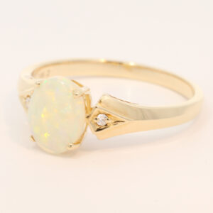 Yellow Gold Blue Green Yellow Orange Crystal Opal and Diamond Ring