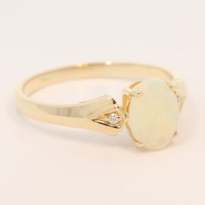Yellow Gold Blue Green Yellow Orange Crystal Opal and Diamond Ring