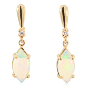 Yellow Gold Blue Green Yellow Crystal Opal and Diamond Earrings