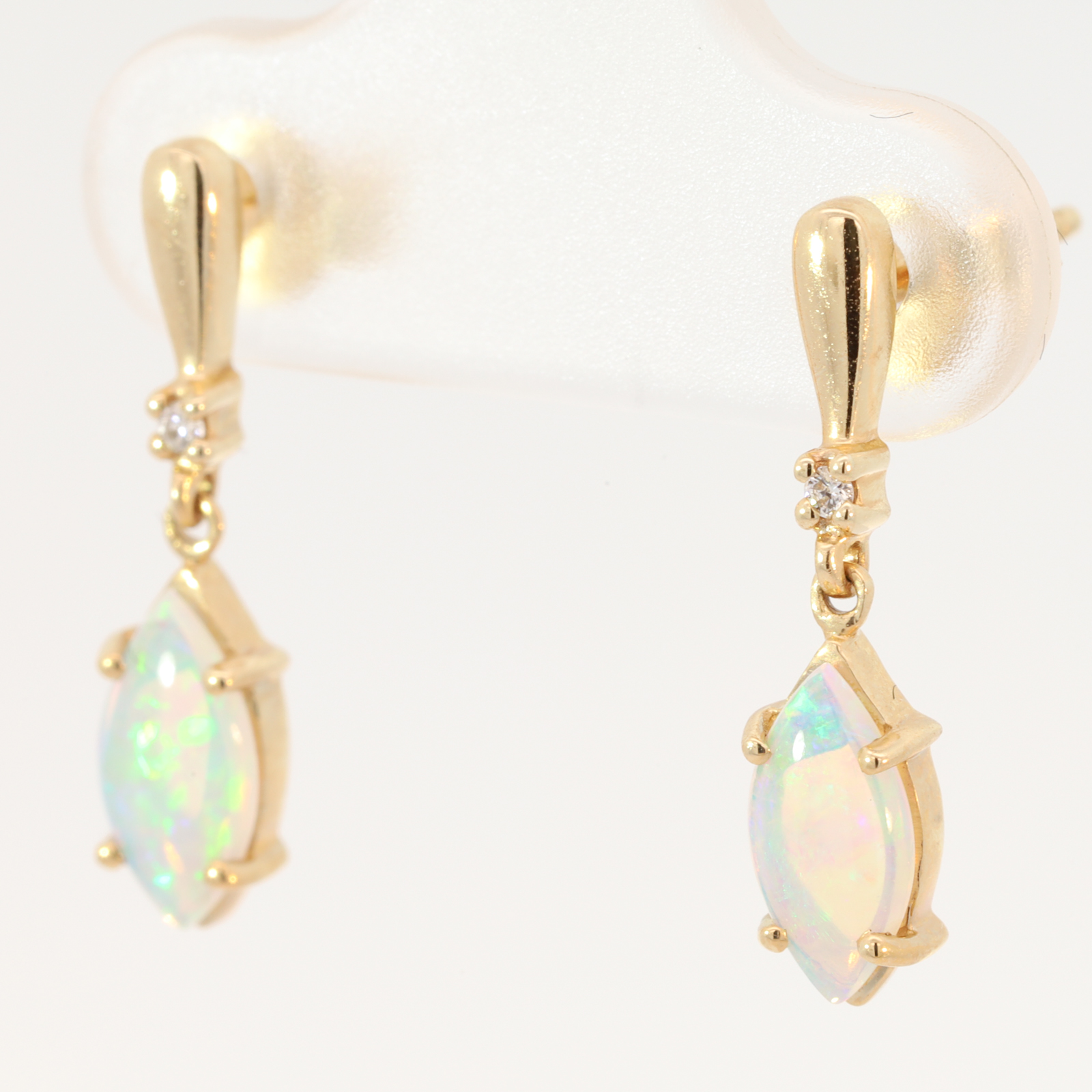 Yellow Gold Blue Green Yellow Crystal Opal and Diamond Earrings