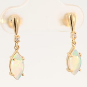 Yellow Gold Blue Green Yellow Crystal Opal and Diamond Earrings