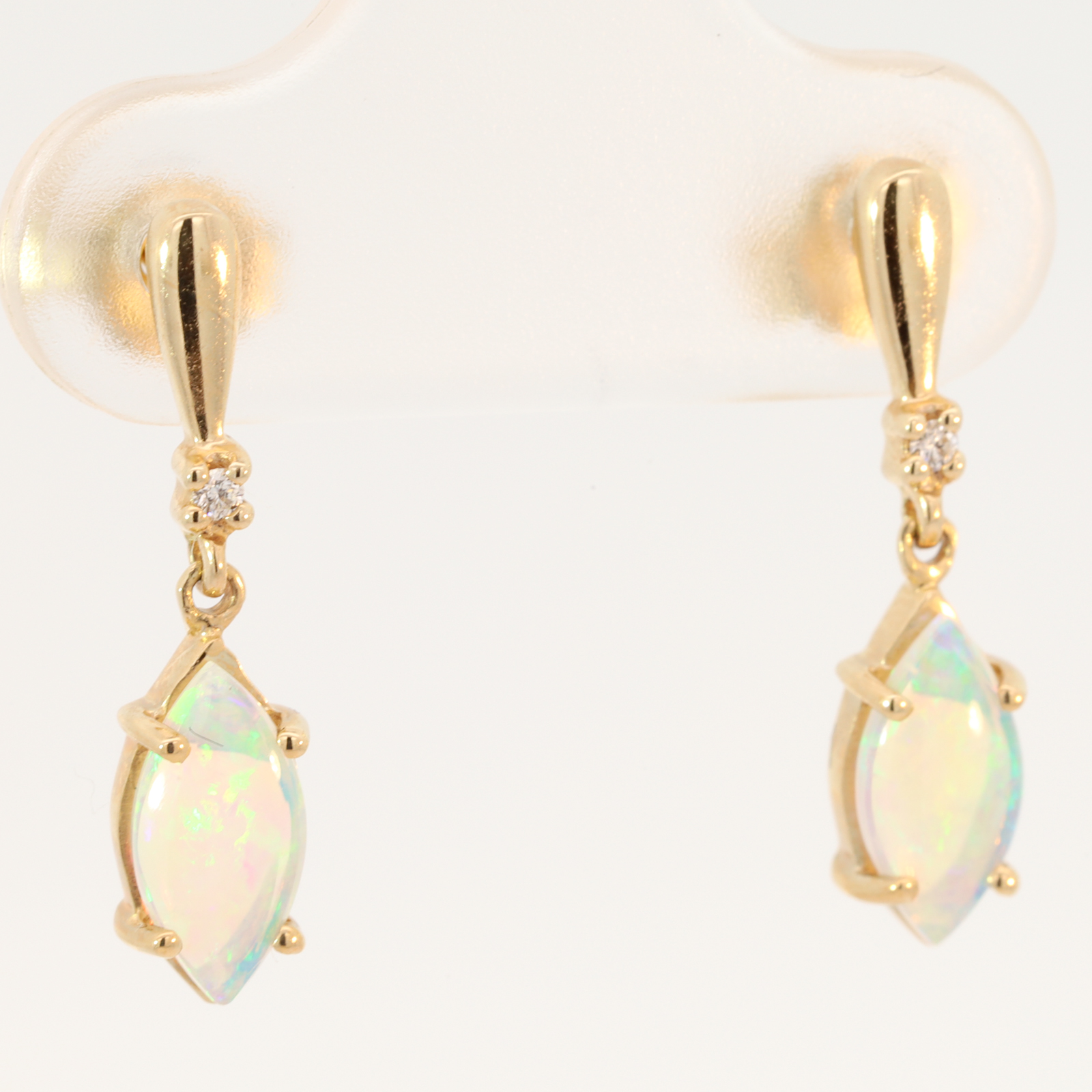 Yellow Gold Blue Green Yellow Crystal Opal and Diamond Earrings
