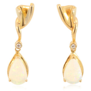 Yellow Gold Blue Green Yellow Orange Pink Crystal Opal and Diamond Earrings