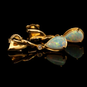 Yellow Gold Blue Green Yellow Orange Pink Crystal Opal and Diamond Earrings