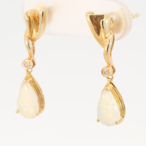 Yellow Gold Blue Green Yellow Orange Pink Crystal Opal and Diamond Earrings