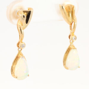 Yellow Gold Blue Green Yellow Orange Pink Crystal Opal and Diamond Earrings
