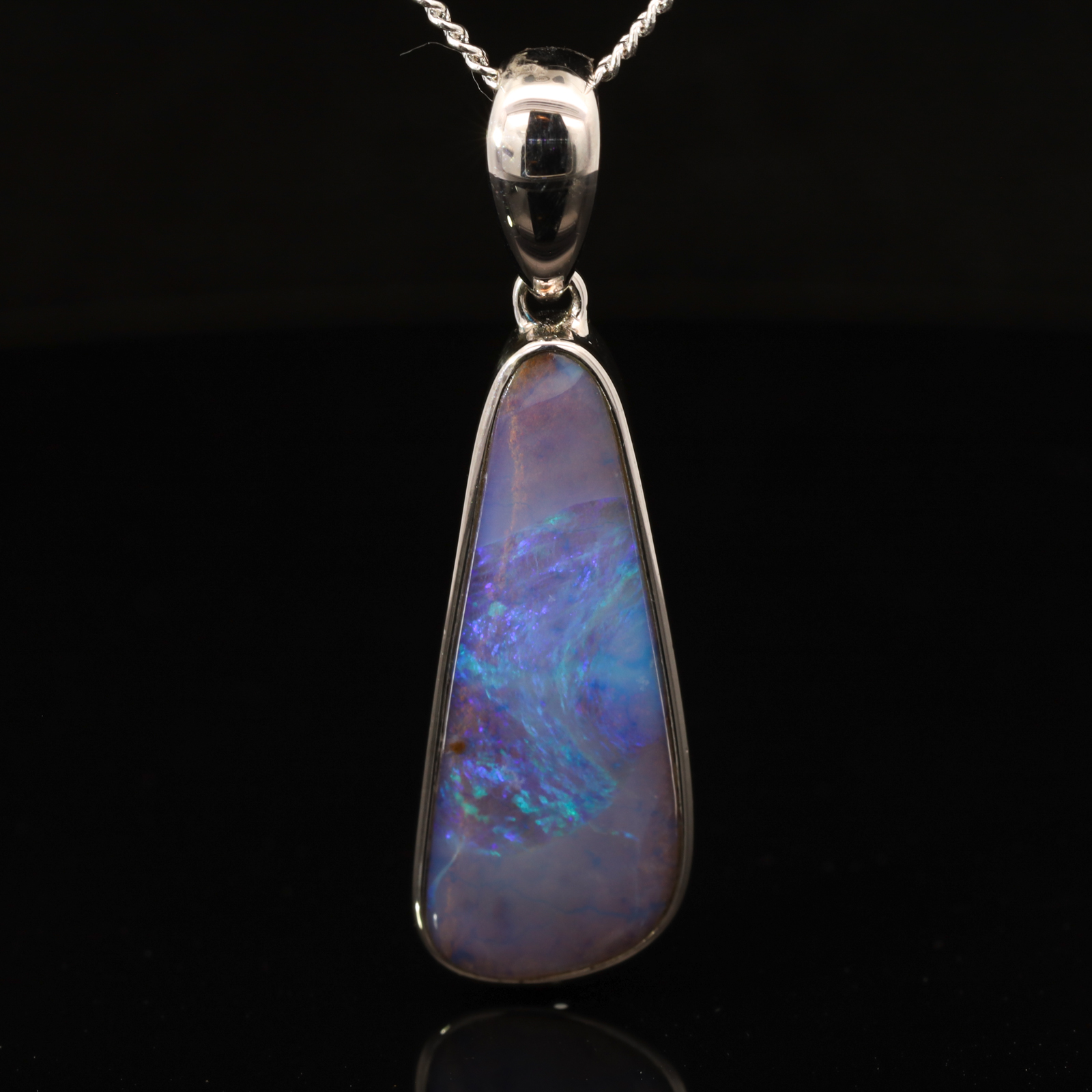 Sterling Silver Blue Green Boulder Opal Pendant