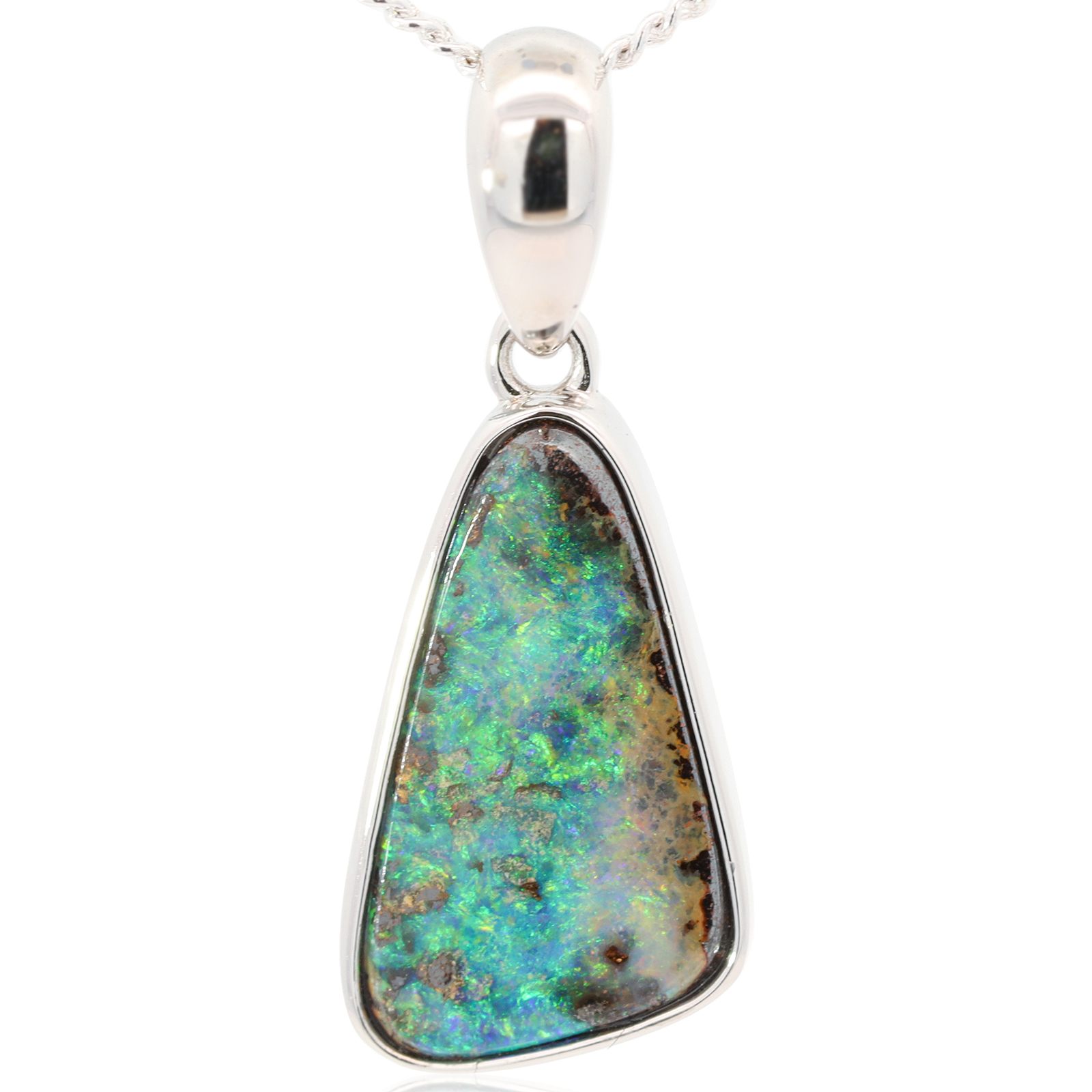 Sterling Silver Blue Green Yellow Orange Boulder Opal Pendant