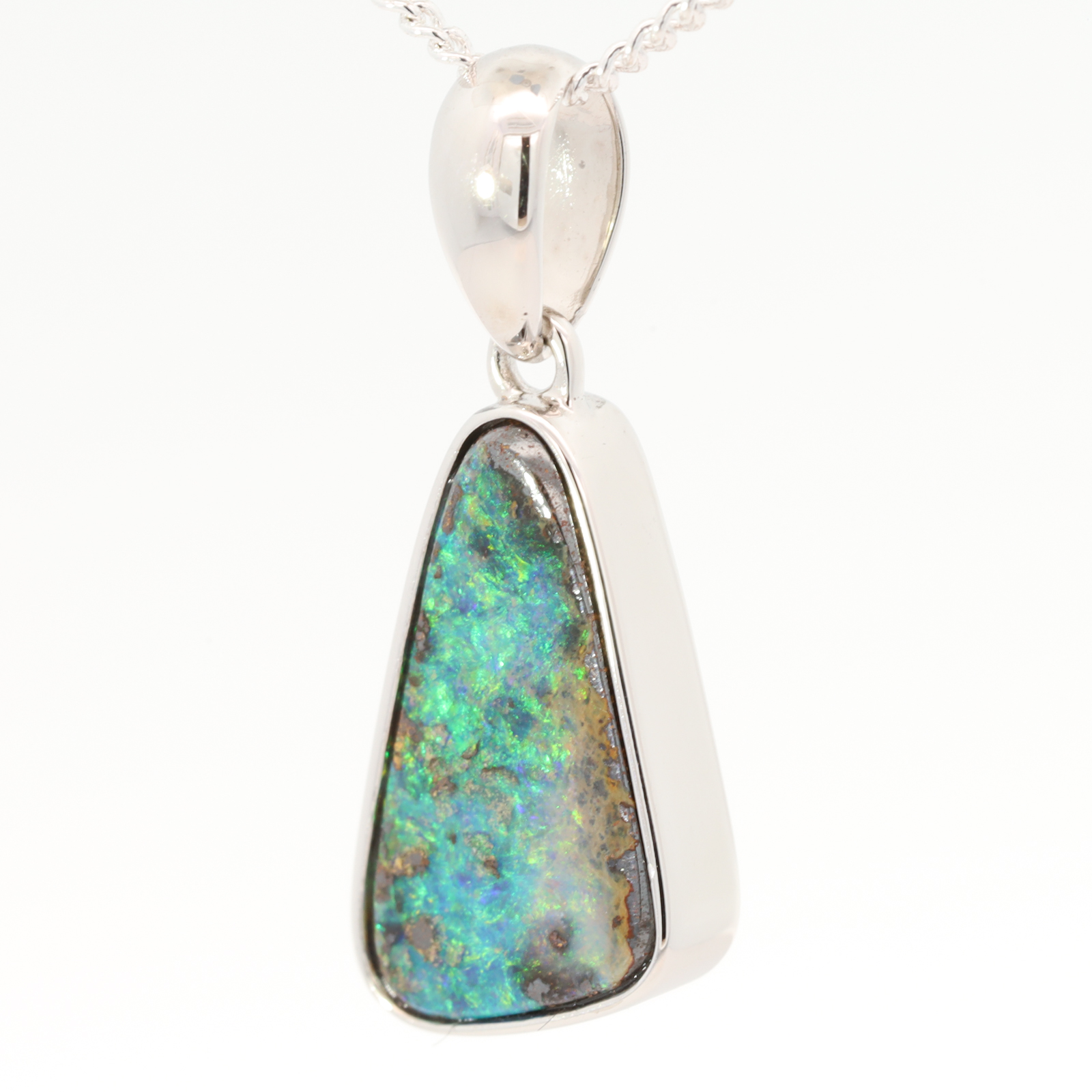 Sterling Silver Blue Green Yellow Orange Boulder Opal Pendant