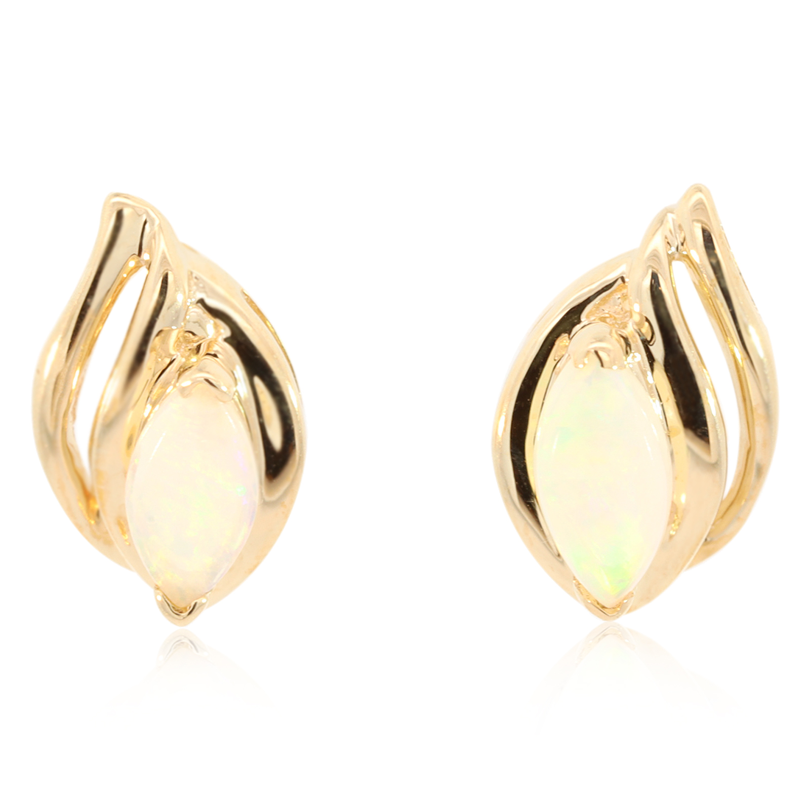 Yellow Gold Blue Green Yellow Orange Crystal Opal Earrings
