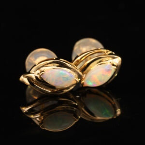 Yellow Gold Blue Green Yellow Orange Crystal Opal Earrings