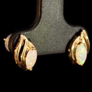 Yellow Gold Blue Green Yellow Orange Crystal Opal Earrings