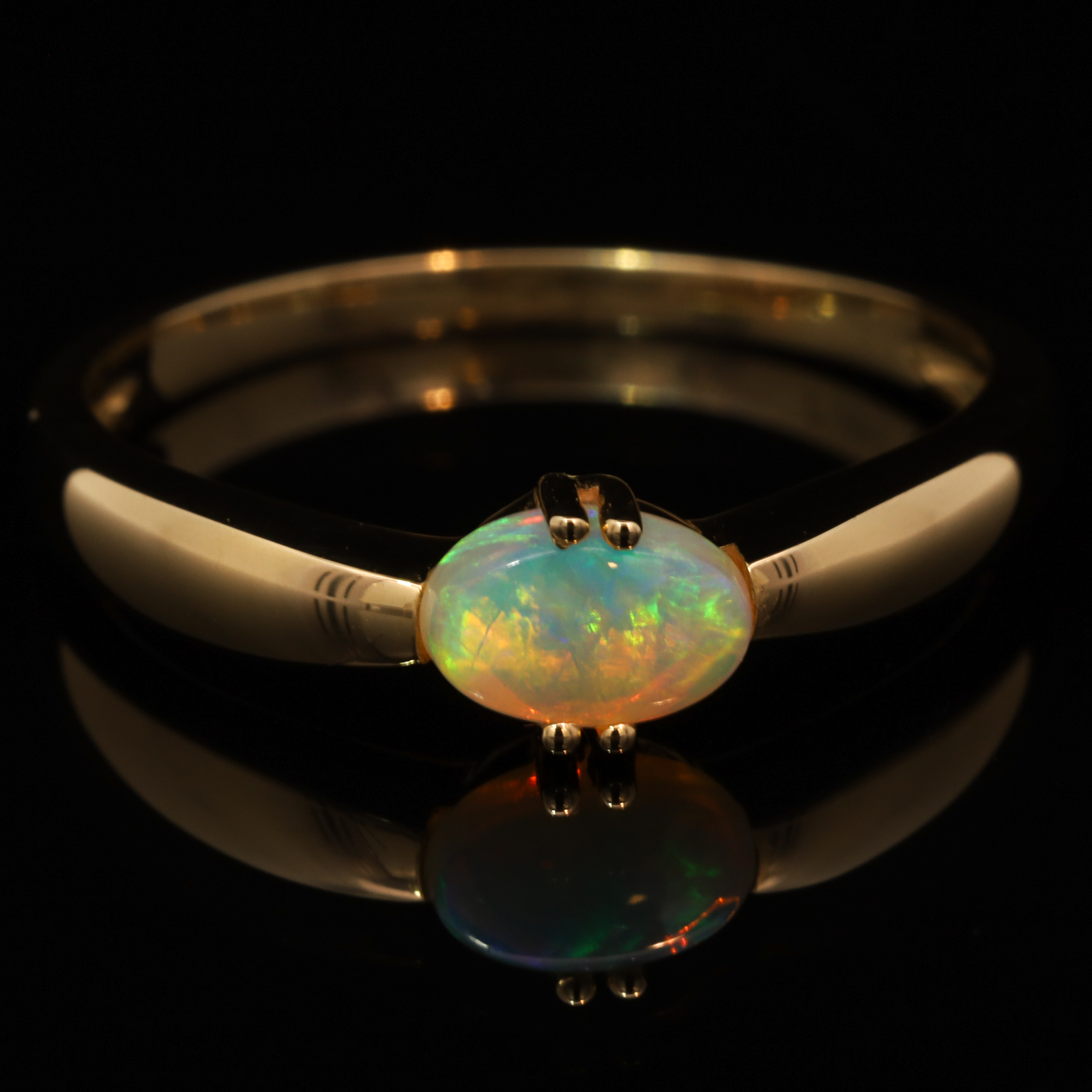 Yellow Gold Green Yellow Orange Crystal Opal Ring