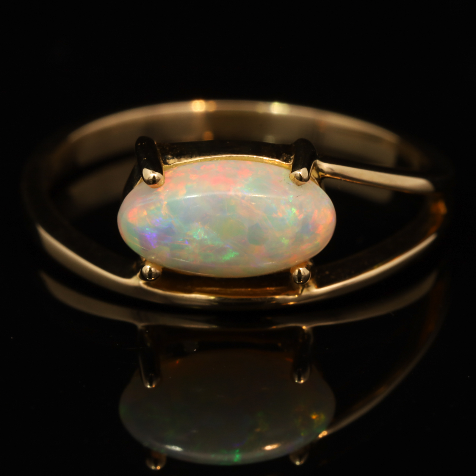 Yellow Gold Blue Green yellow Orange Pink Crystal Opal Ring