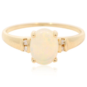 Yellow Gold Blue Green Yellow Orange Crystal Opal and Diamond Ring