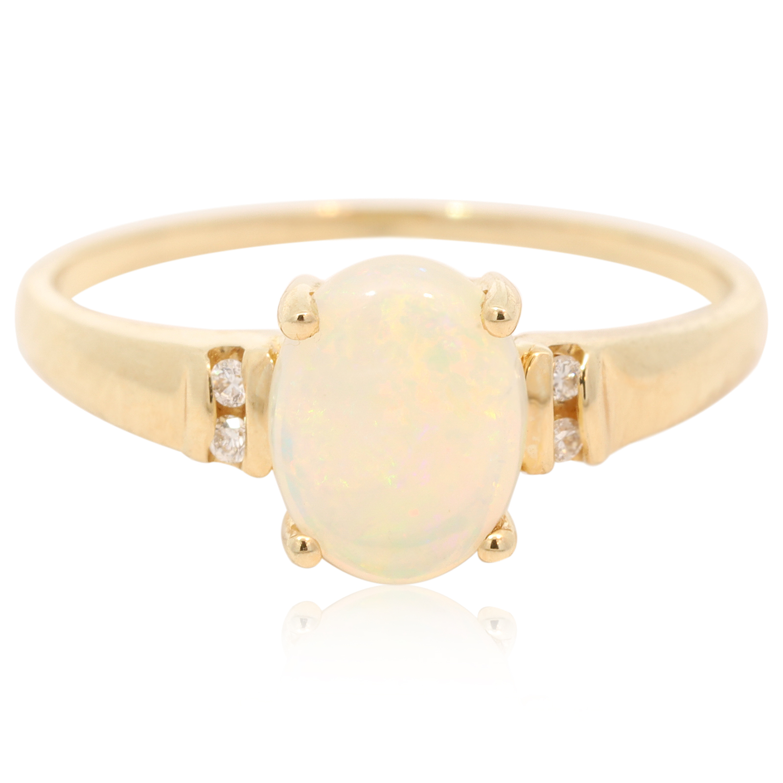 Yellow Gold Blue Green Yellow Orange Crystal Opal and Diamond Ring