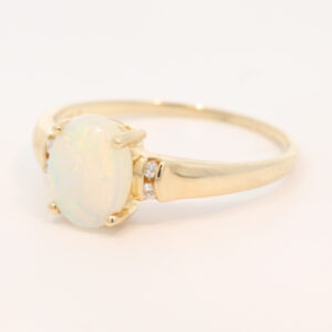 Yellow Gold Blue Green Yellow Orange Crystal Opal and Diamond Ring