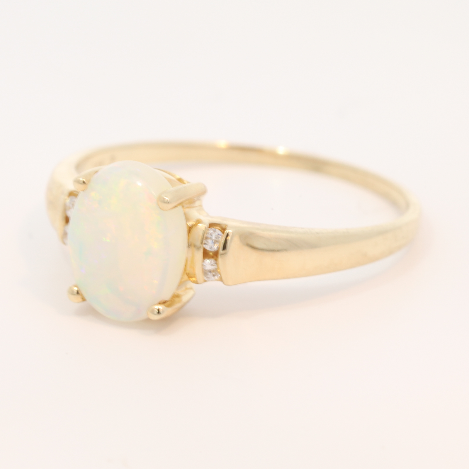 Yellow Gold Blue Green Yellow Orange Crystal Opal and Diamond Ring