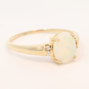 Yellow Gold Blue Green Yellow Orange Crystal Opal and Diamond Ring