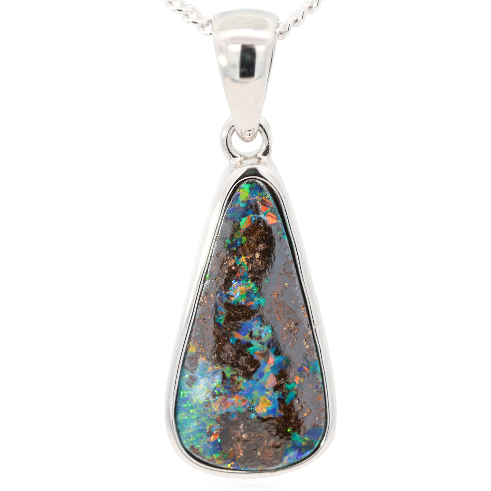 Sterling Silver Blue Green Yellow Orange Red Boulder Opal Pendant