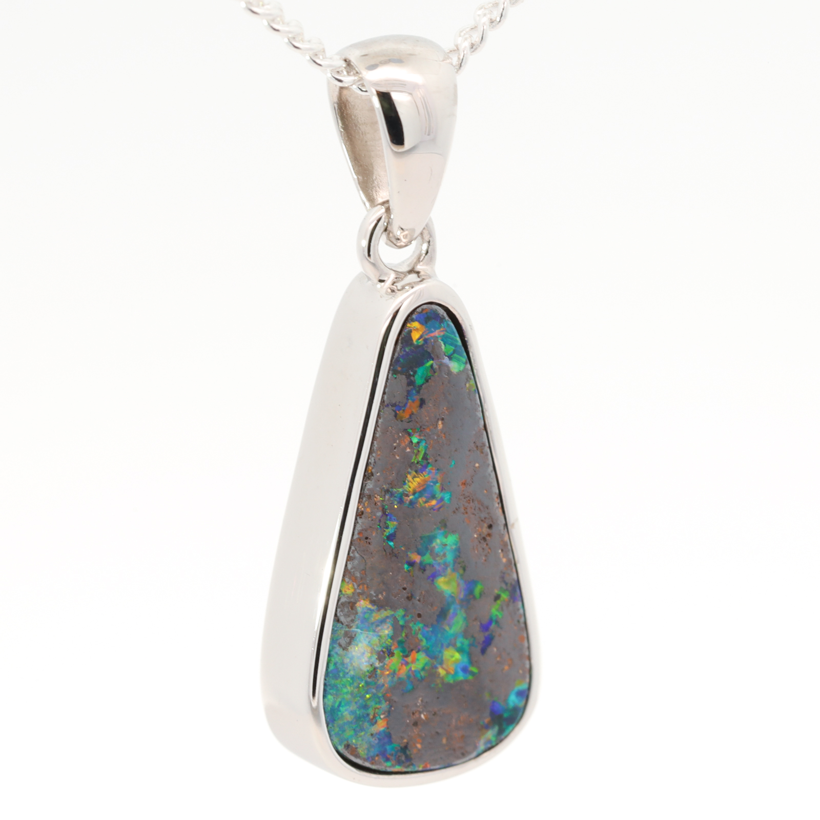 Sterling Silver Blue Green Yellow Orange Red Boulder Opal Pendant