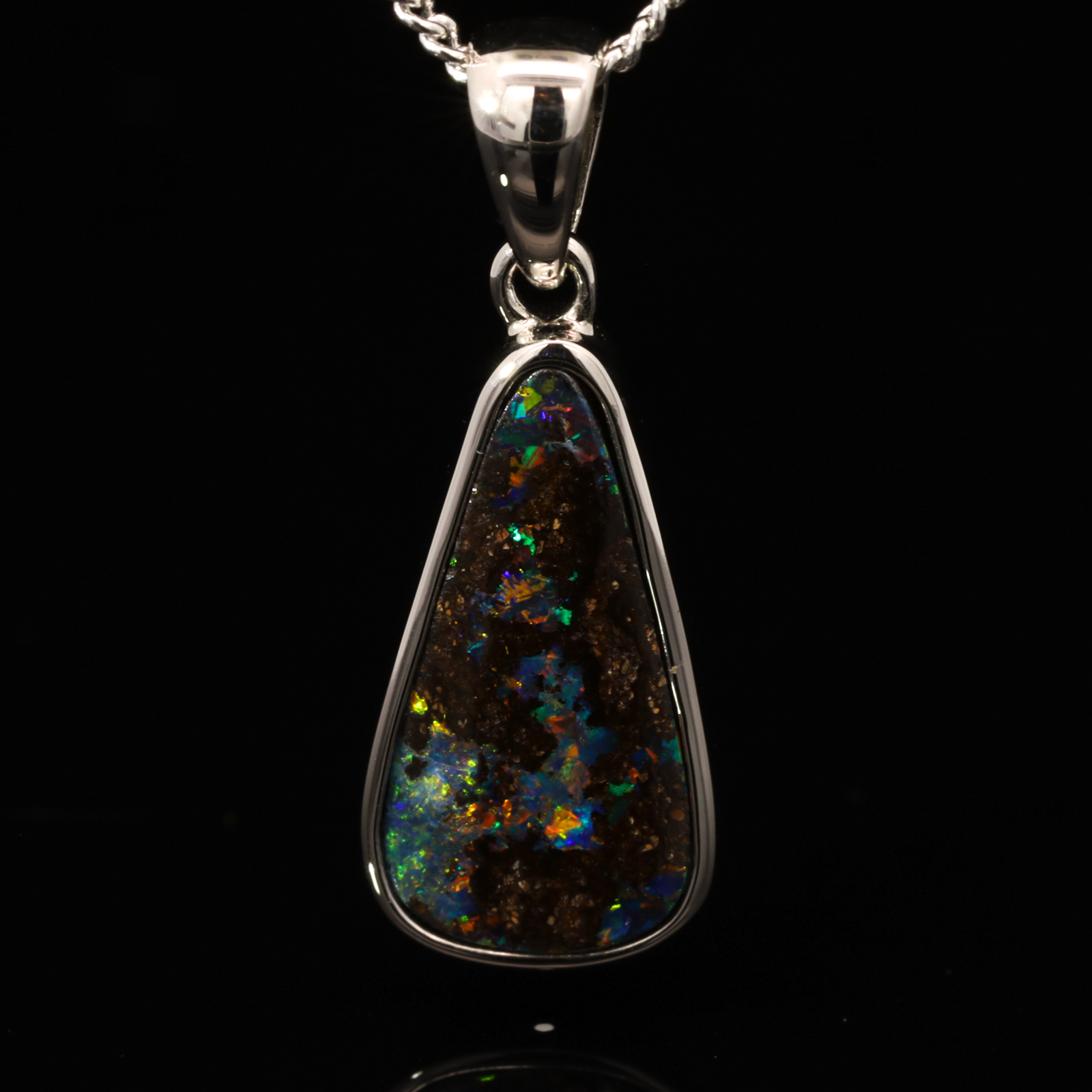Sterling Silver Blue Green Yellow Orange Red Boulder Opal Pendant