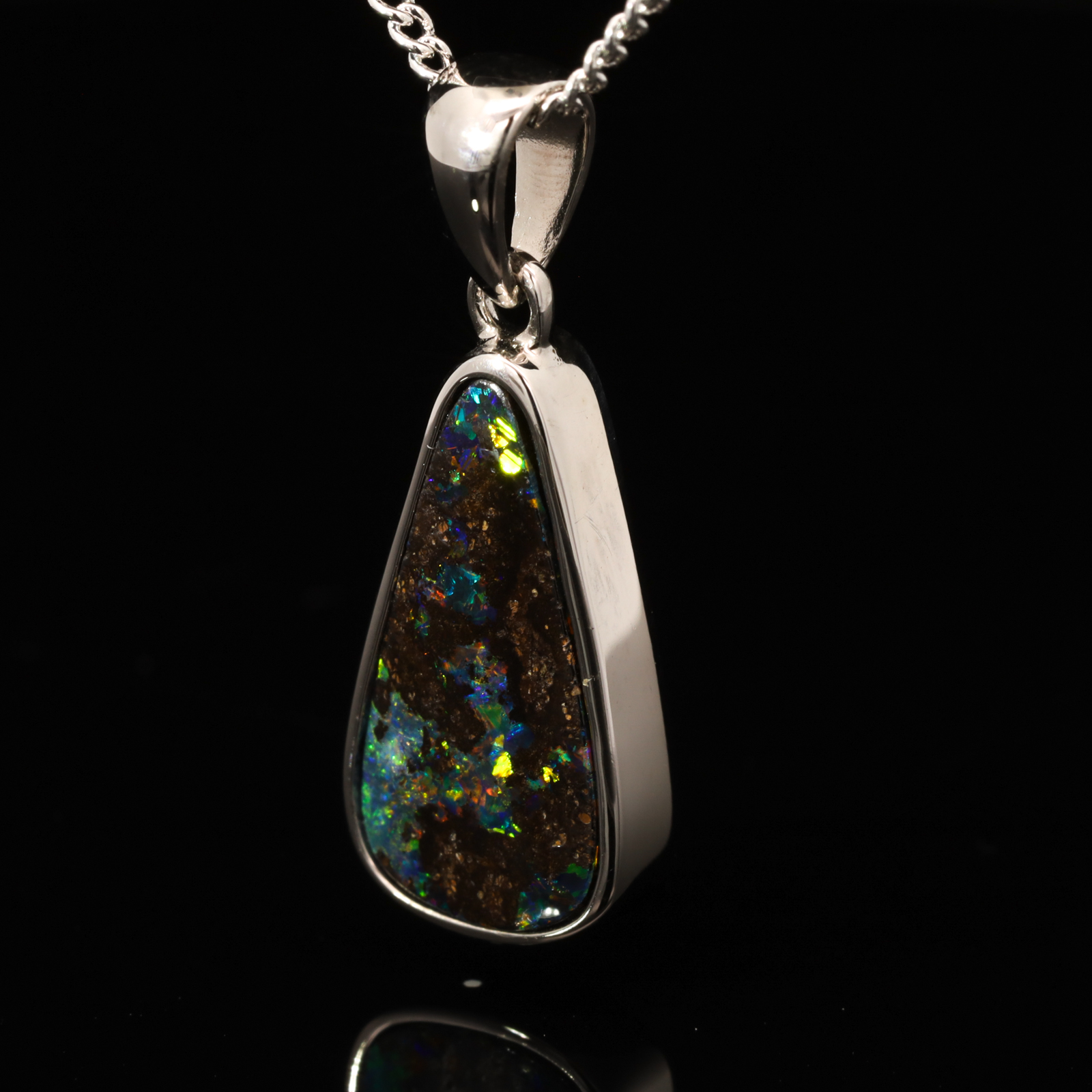 Sterling Silver Blue Green Yellow Orange Red Boulder Opal Pendant