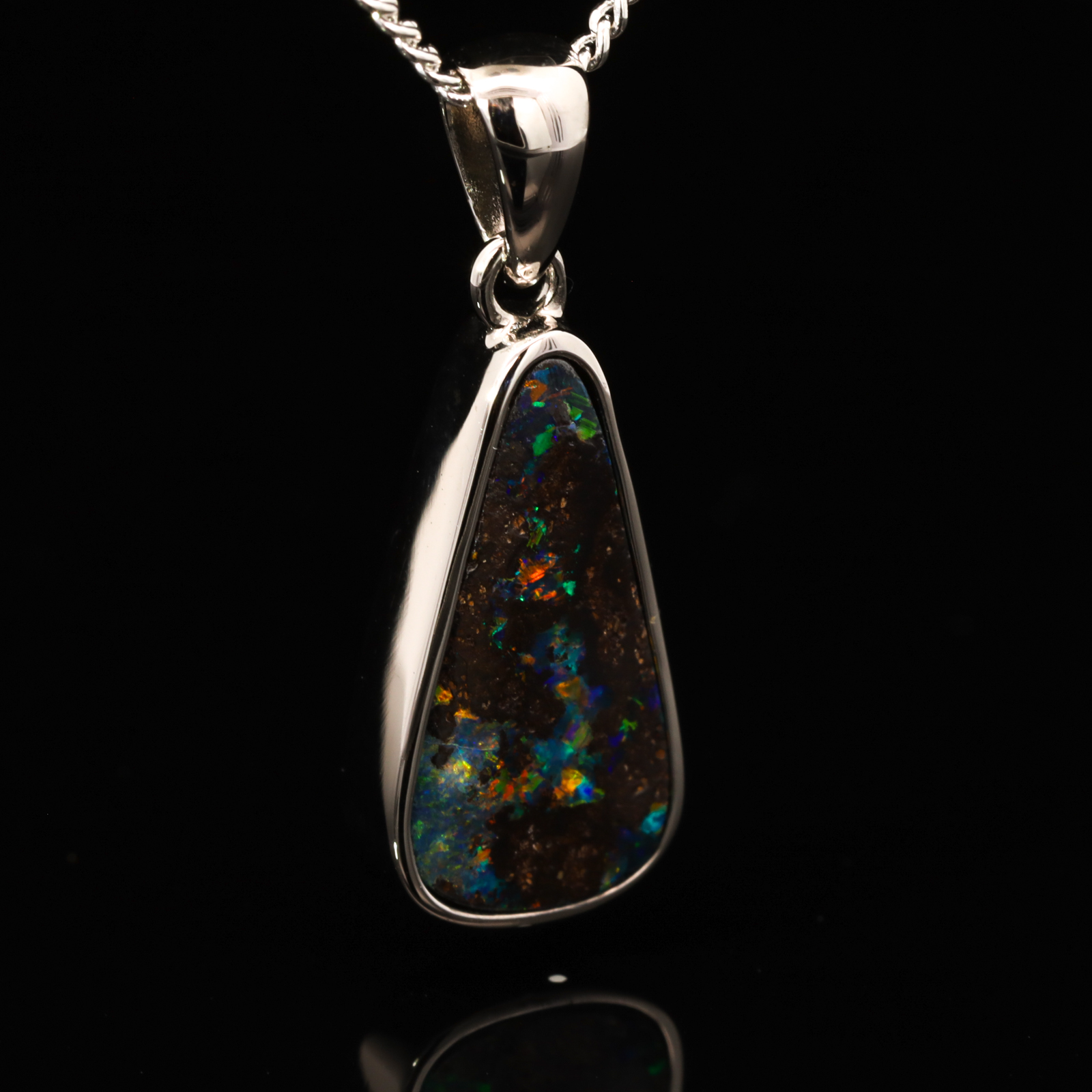 Sterling Silver Blue Green Yellow Orange Red Boulder Opal Pendant