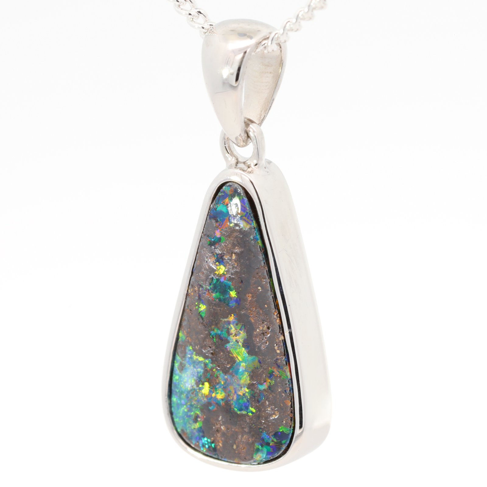 Sterling Silver Blue Green Yellow Orange Red Boulder Opal Pendant
