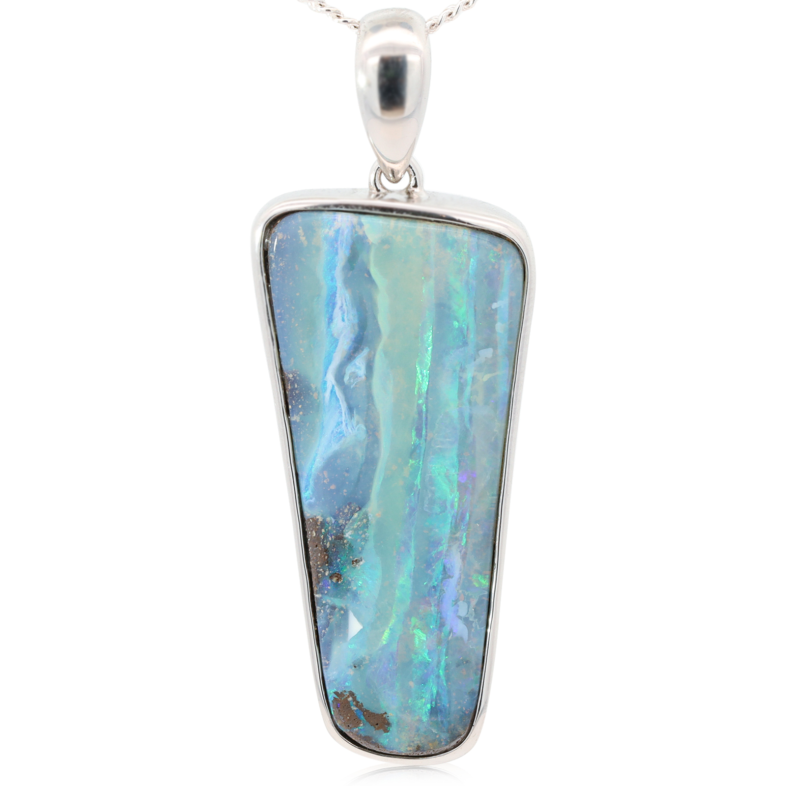 Sterling Silver Blue Green Purple Boulder Opal Pendant