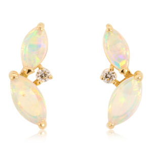 Yellow Gold Blue Green Yellow Orange Pink Crystal Opal and Diamond Earrings