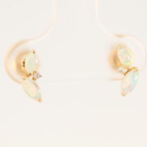 Yellow Gold Blue Green Yellow Orange Pink Crystal Opal and Diamond Earrings