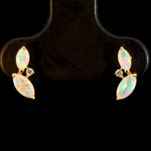 Yellow Gold Blue Green Yellow Orange Pink Crystal Opal and Diamond Earrings