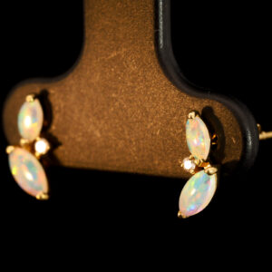 Yellow Gold Blue Green Yellow Orange Pink Crystal Opal and Diamond Earrings